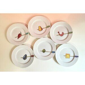 Crate and Barrel Tidbit Plates by Nancy Green ~ Assorted Food Theme ~ EUC